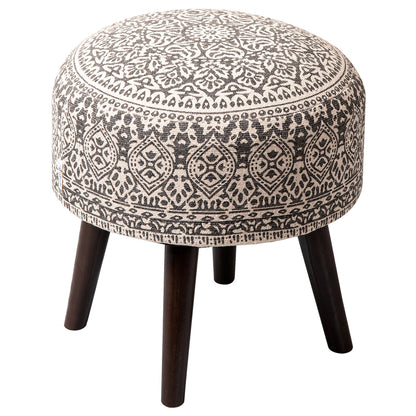 Botanic Fabric Wooden Ottoman in Grey Color