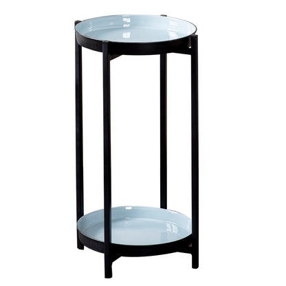Contemporary Metallic tiered End Table in Blue & Black Color