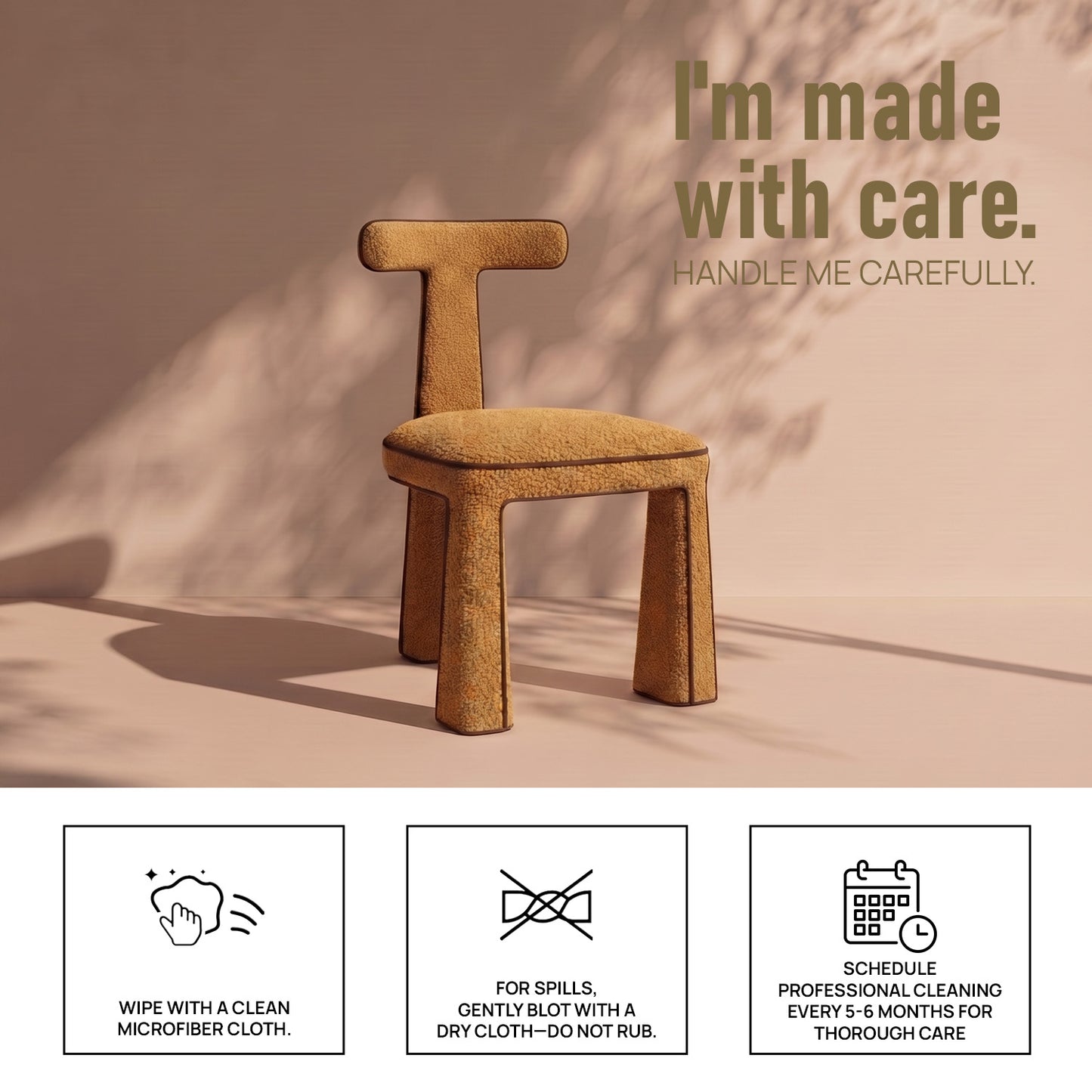 Eleion Minimal Form Orange Boucle Dining Chair