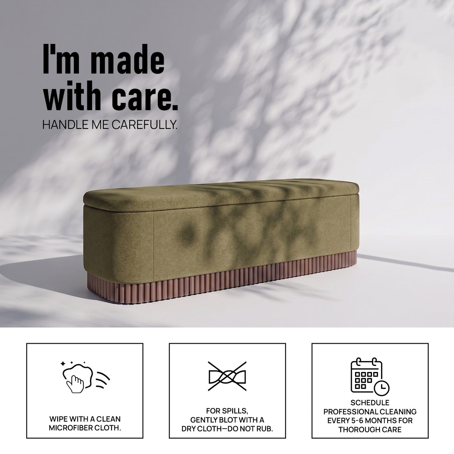 Lunara Edge Moss Green Boucle Storage Bench