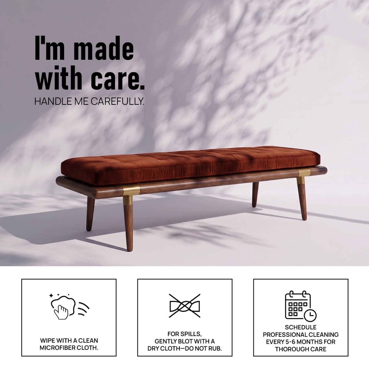 Aurelio Tufted Caramel Brown velvet Bench
