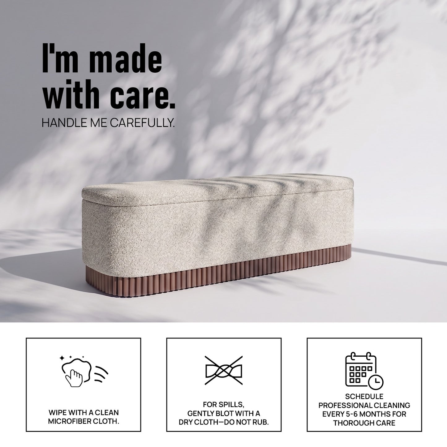 Lunara Edge Textured Grey Boucle Storage Bench