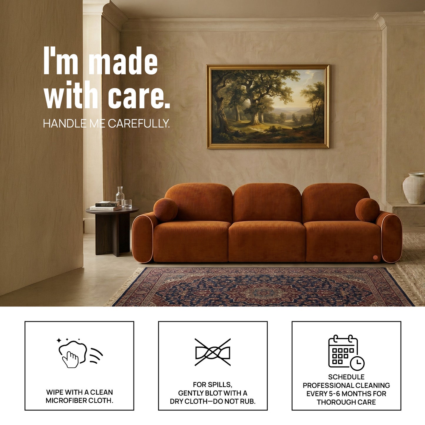 Cloura Softline Ivory 3 - Seater Boucle Sofa