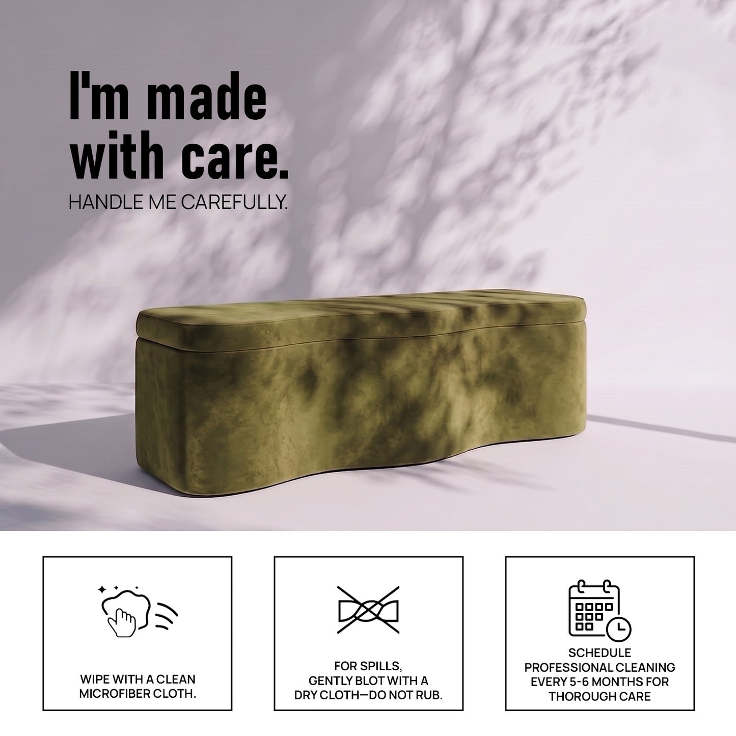 Velmora Wave Moss Green Boucle Storage Bench
