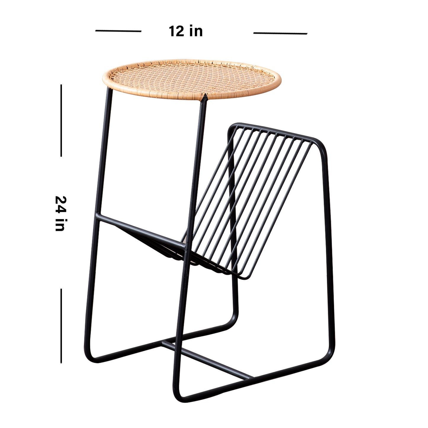 Rattan Metallic Magazine End Table in Black Color