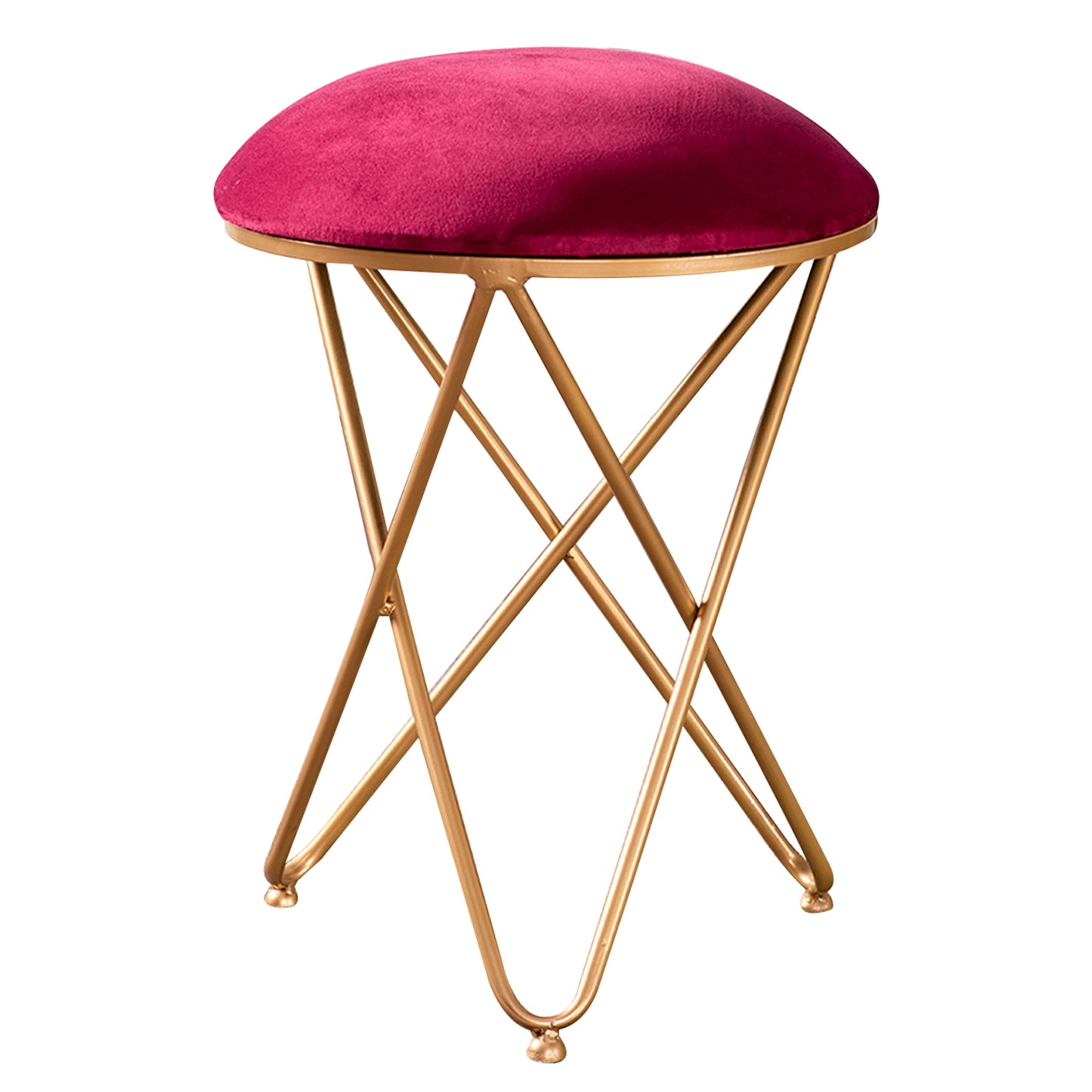 Lush Velvet Cross Metallic Stool in Maroon Color Set of 2