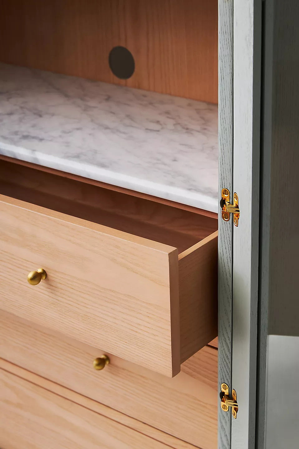 The Fern Marble Top Three-Drawer Storage Cabinet Sage