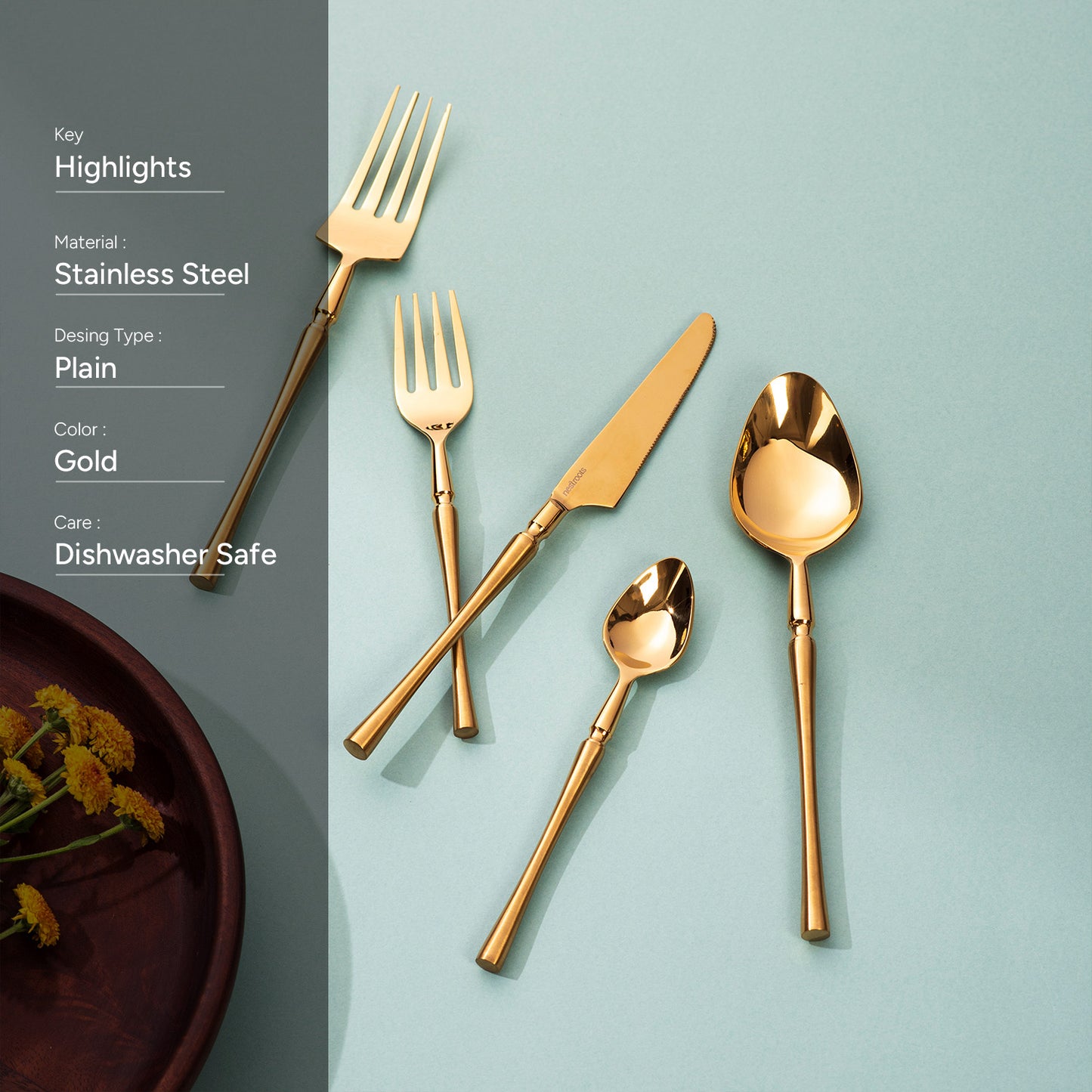 Graceful Contours: Set of 5 Cutlery with Curvy Handles