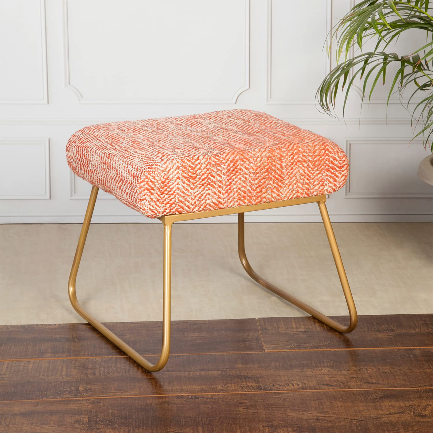 Copy of Bohemian Jacquard Metallic Stool in Orange Slub Set of 2
