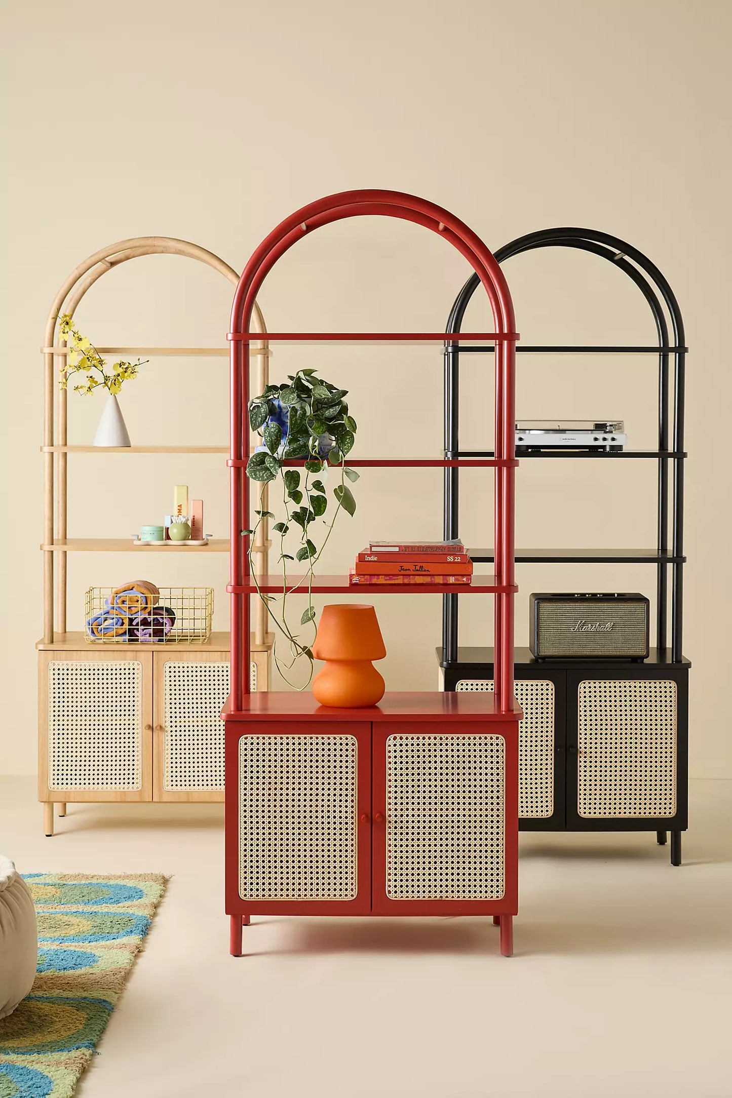 Liv Cane Paned Arch Storage Cabinet - Black