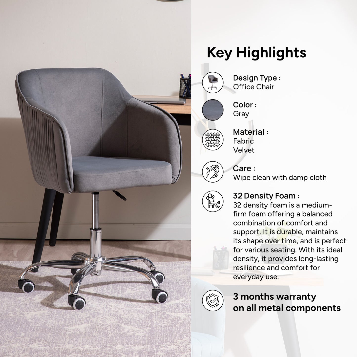 Home Office Chair With Wheels Grey