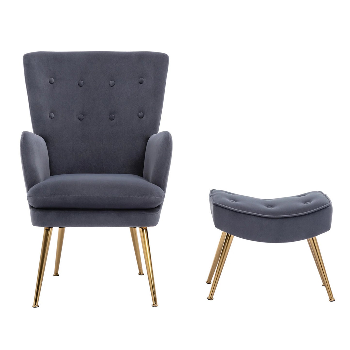 Buy Now Velvet High-Back Accent Chairs With Ottoman Footrest Grey Online Best Price