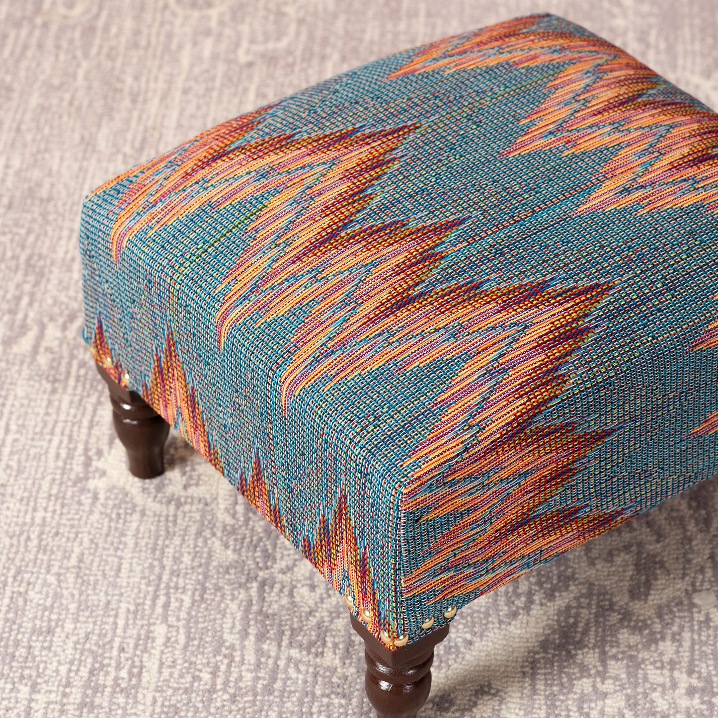 Buy Online Crest Jacquard Wooden Footrests in Blue Color Best Price