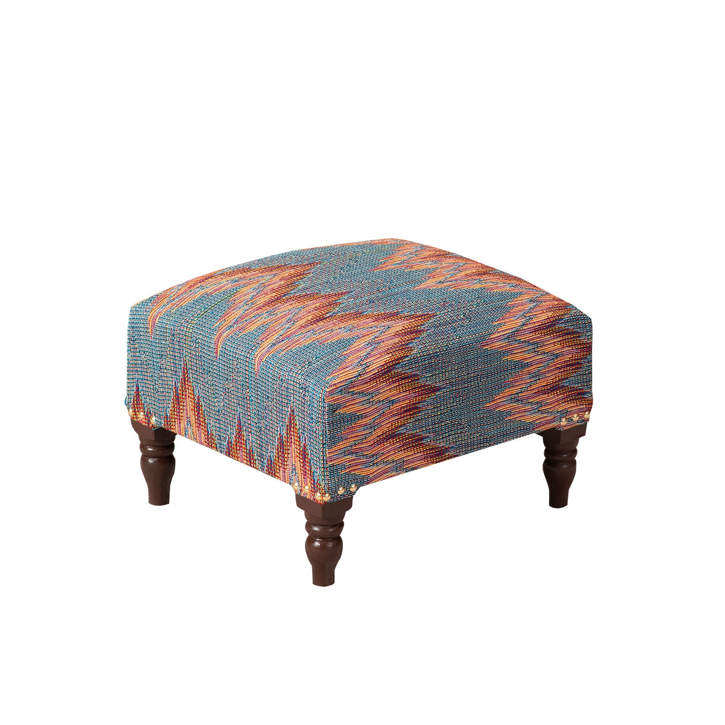 Buy Online Crest Jacquard Wooden Footrests in Blue Color Set of 2 Best Price