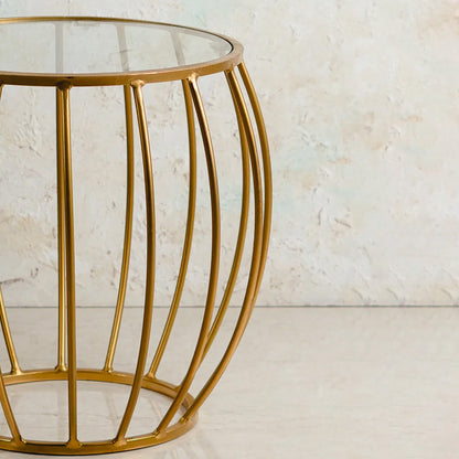 Contemporary Metallic Cage End Table in Gold Color