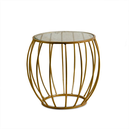 Contemporary Metallic Cage End Table in Gold Color