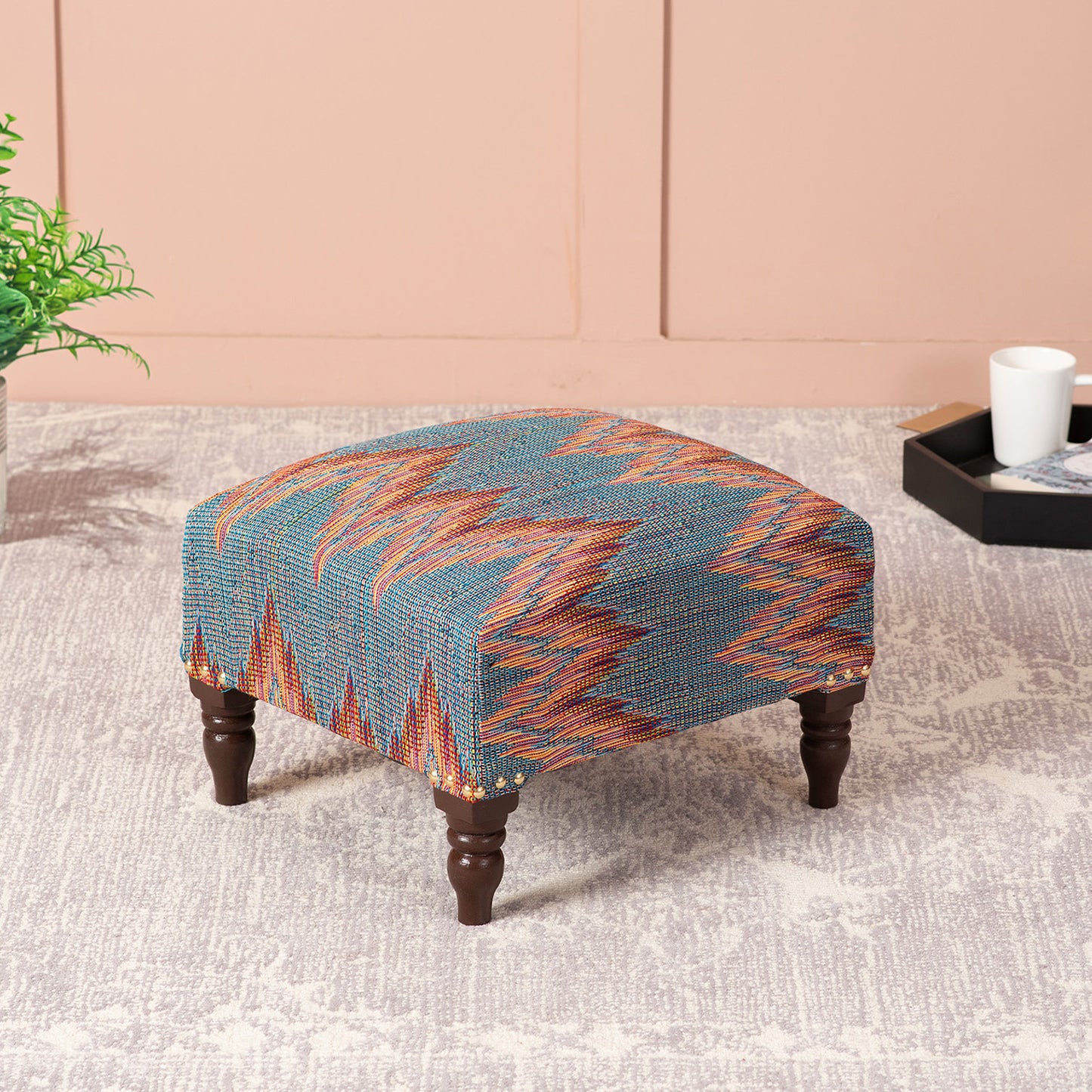 Buy Crest Jacquard Wooden Footrests in Blue Color Online