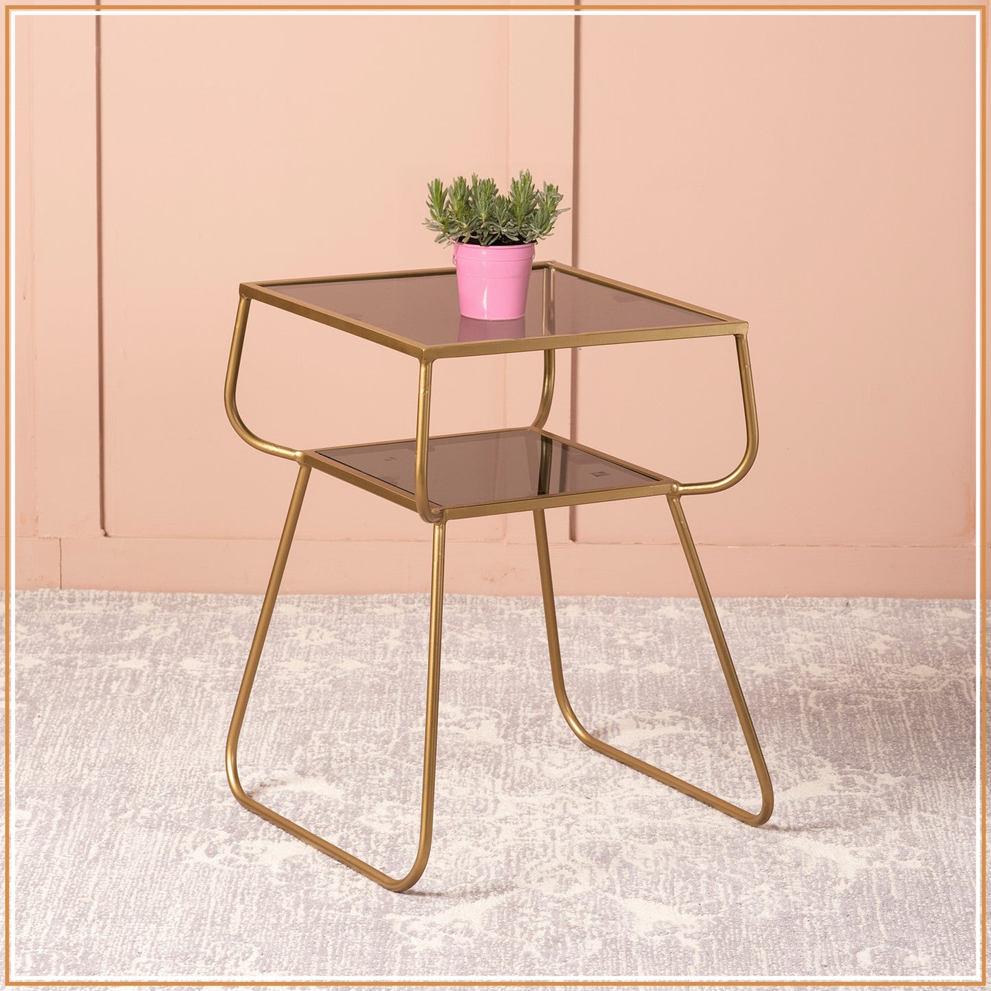 Contemporary Metallic tiered End Table in Gold Color