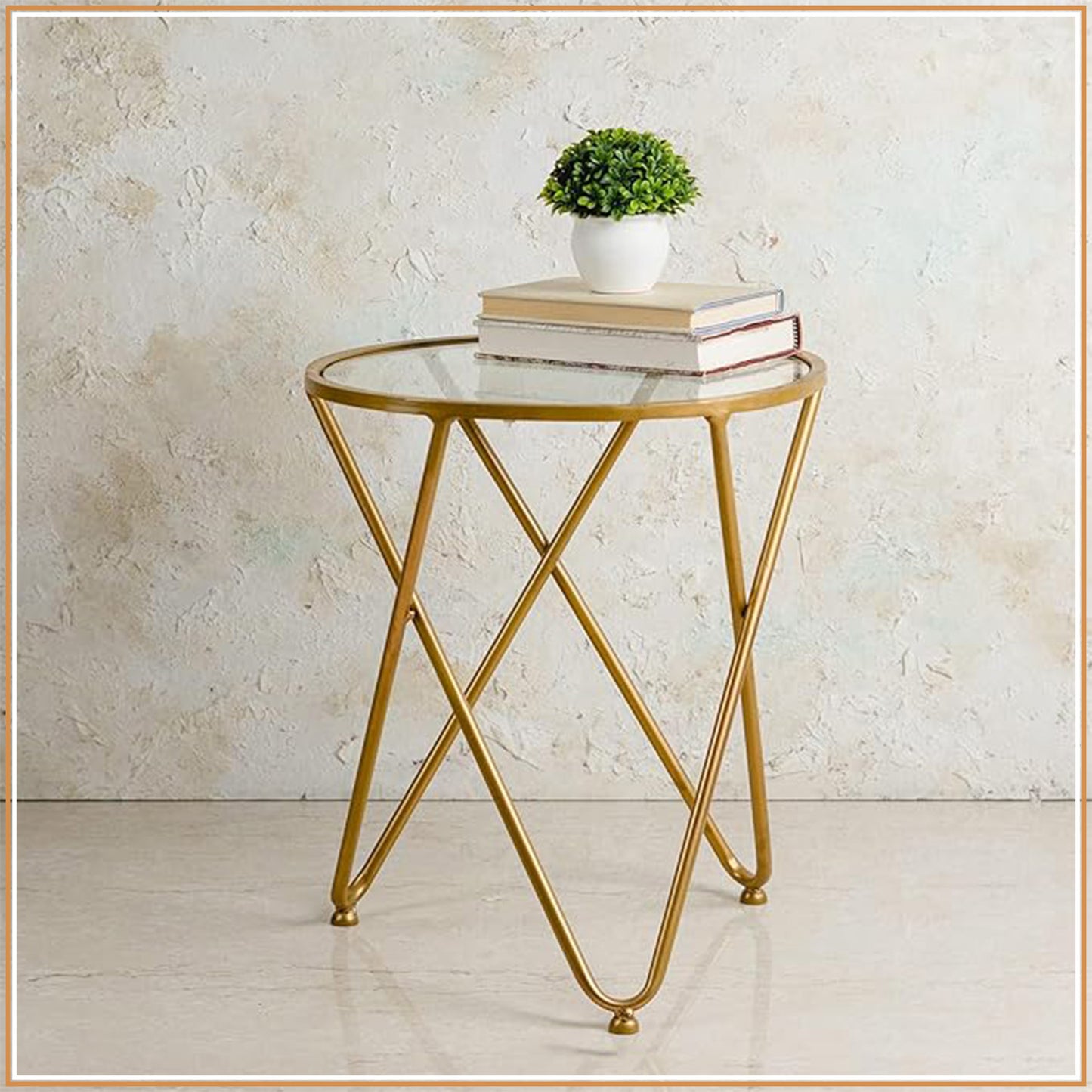 Contemporary Metallic Cross End Table in Gold Color