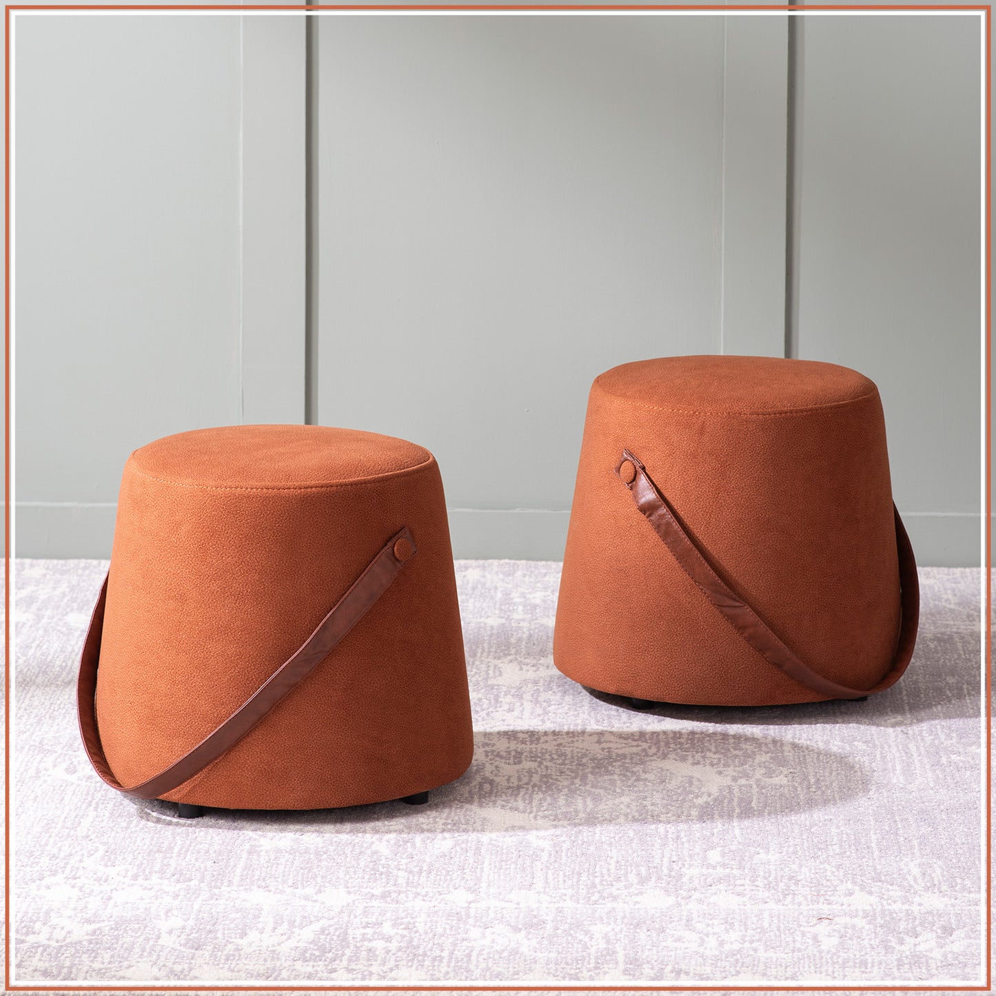 Hoist Collection Pouf With Faux Leather Strap in Tan Color | Nestroots