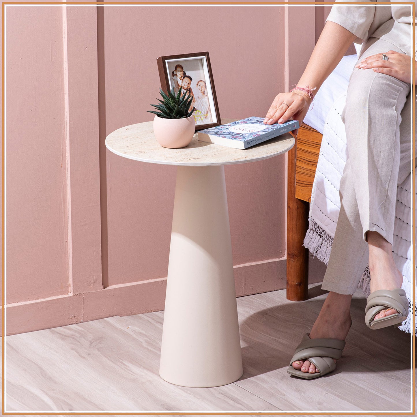Contemporary Ivory Charm Side Table With Ceramic Top | Nestroots
