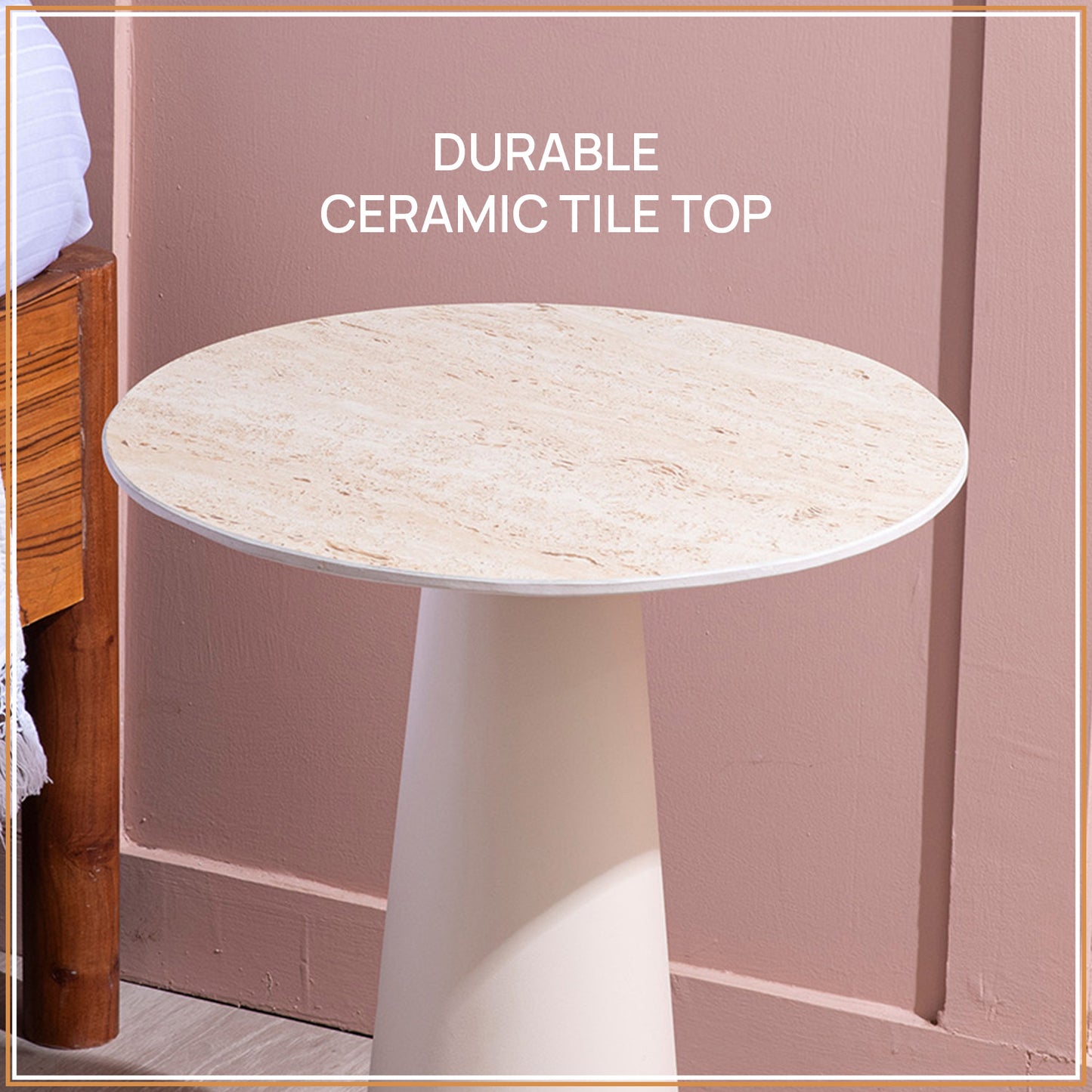 Contemporary Ivory Charm Side Table With Ceramic Top | Nestroots