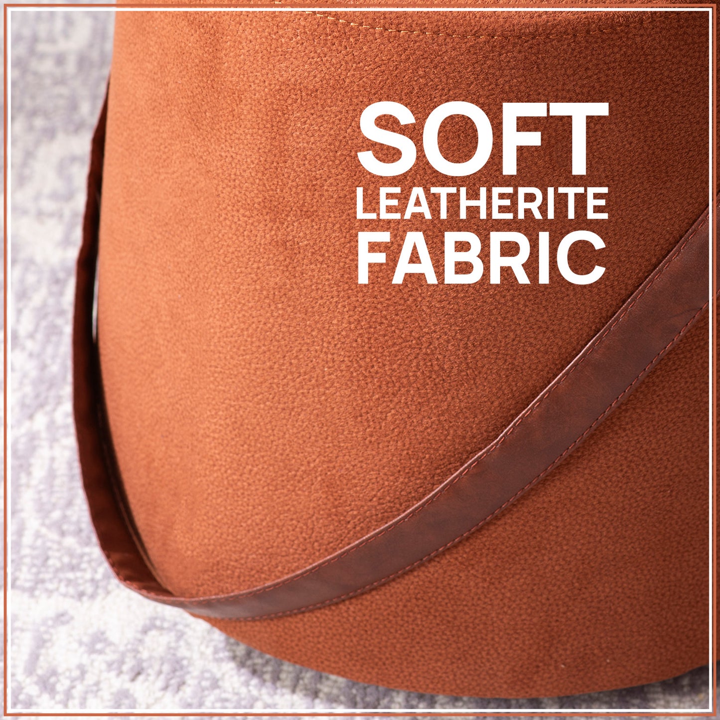 Hoist Collection Pouf With Faux Leather Strap in Tan Color | Nestroots