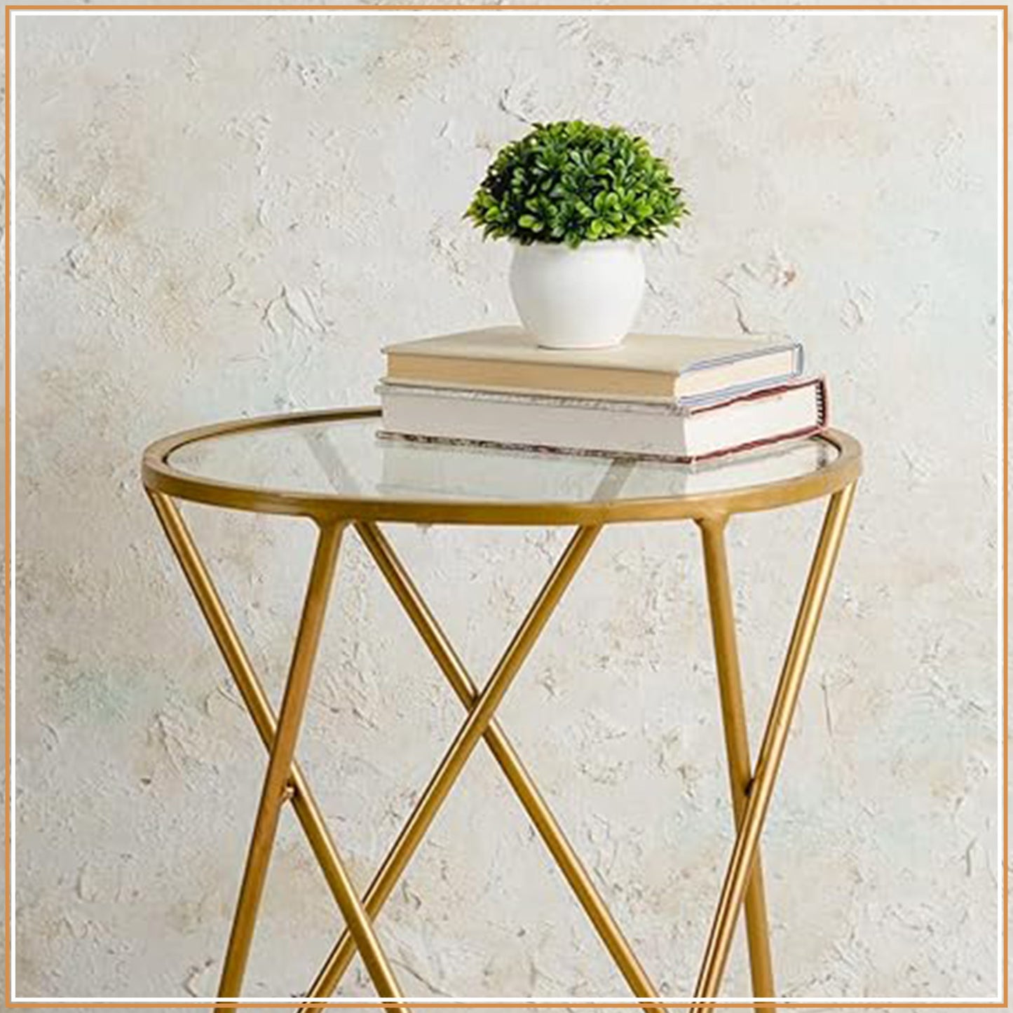 Contemporary Metallic Cross End Table in Gold Color