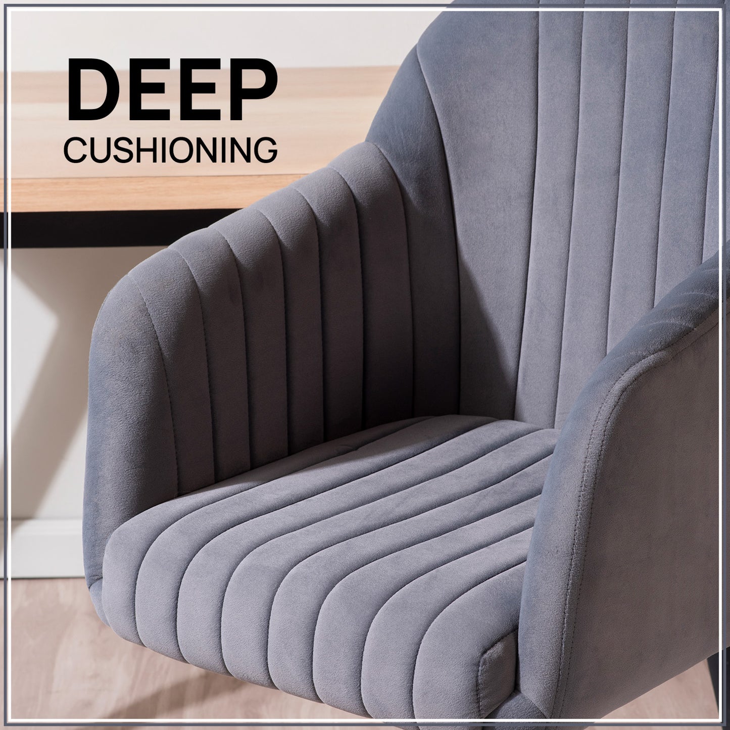 Luxurious Velvet Adjustable Office Chair With Sleek Armrest in Light Grey Color | Nestroots