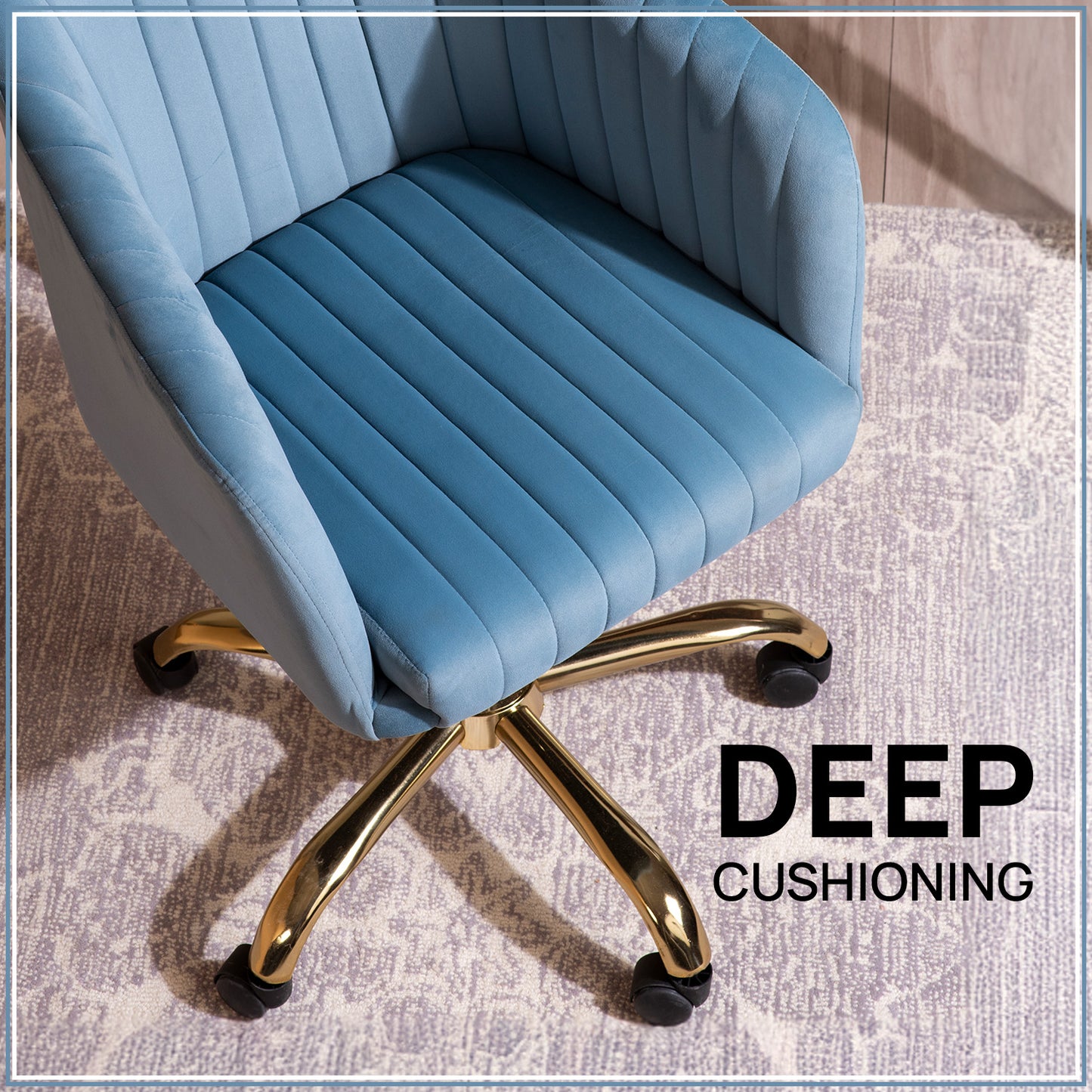 Luxurious Velvet Adjustable Office Chair With Sleek Armrest Light Blue Color | Nestroots