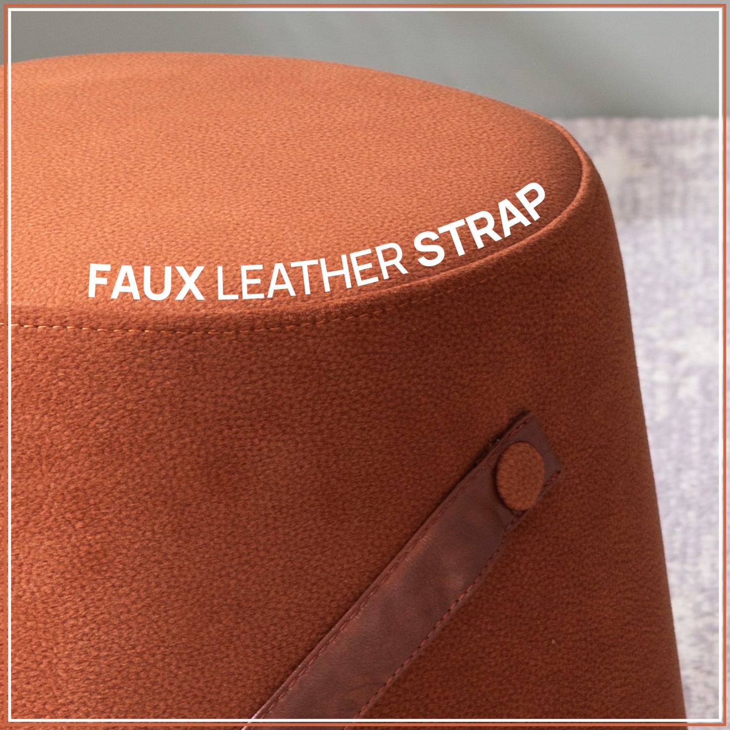 Hoist Collection Pouf With Faux Leather Strap in Tan Color | Nestroots