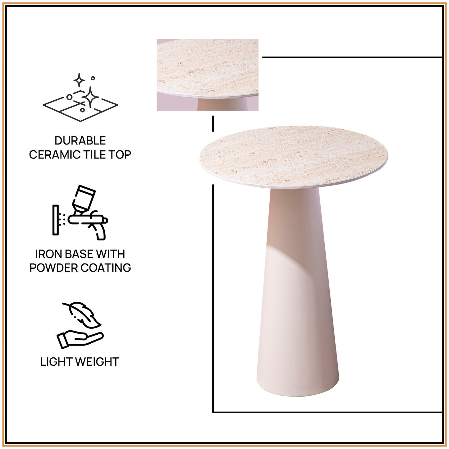 Contemporary Ivory Charm Side Table With Ceramic Top | Nestroots