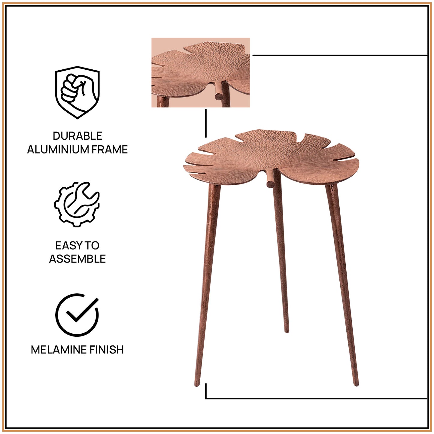 Cosmo Aluminium Leaf End Table in Copper Color