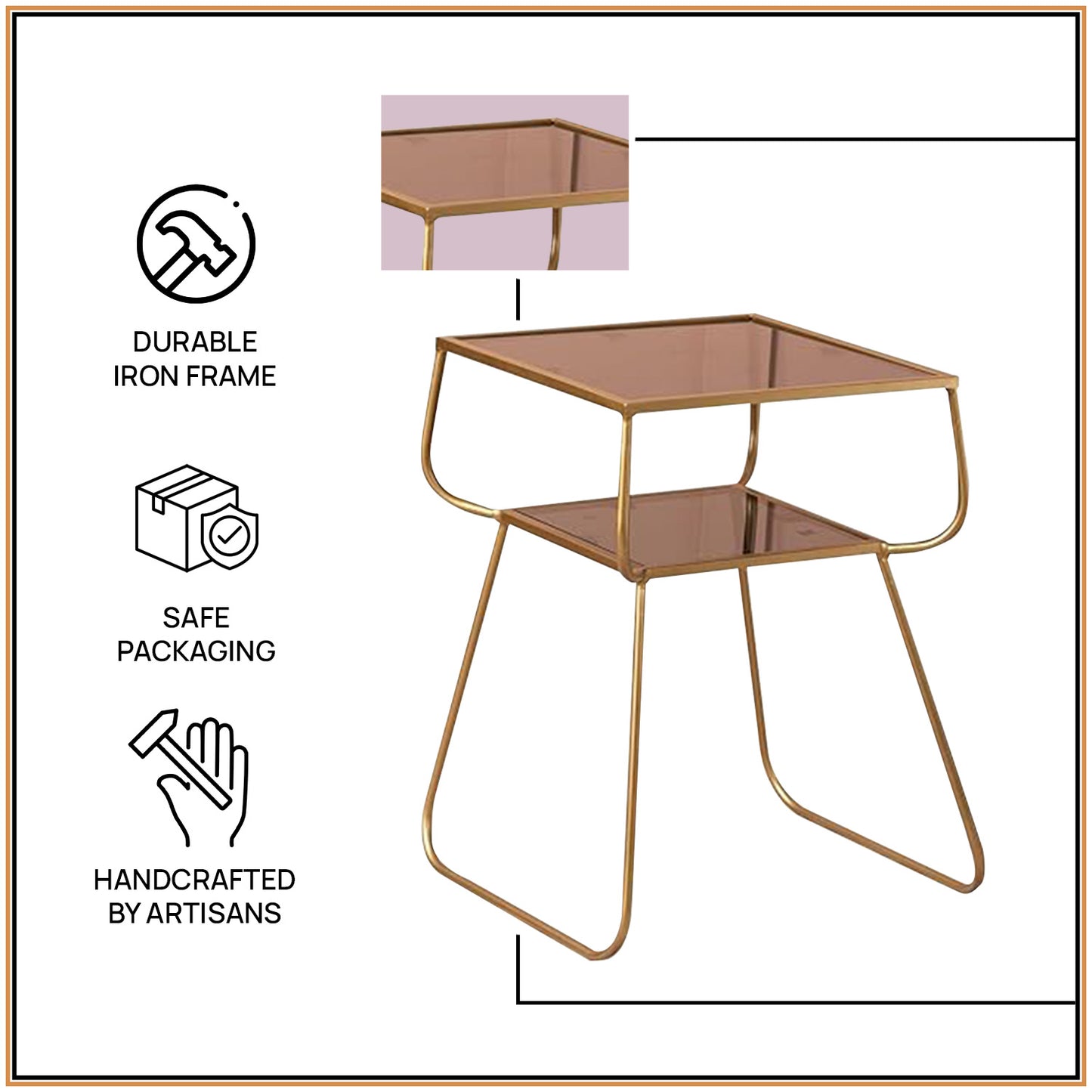 Contemporary Metallic tiered End Table in Gold Color