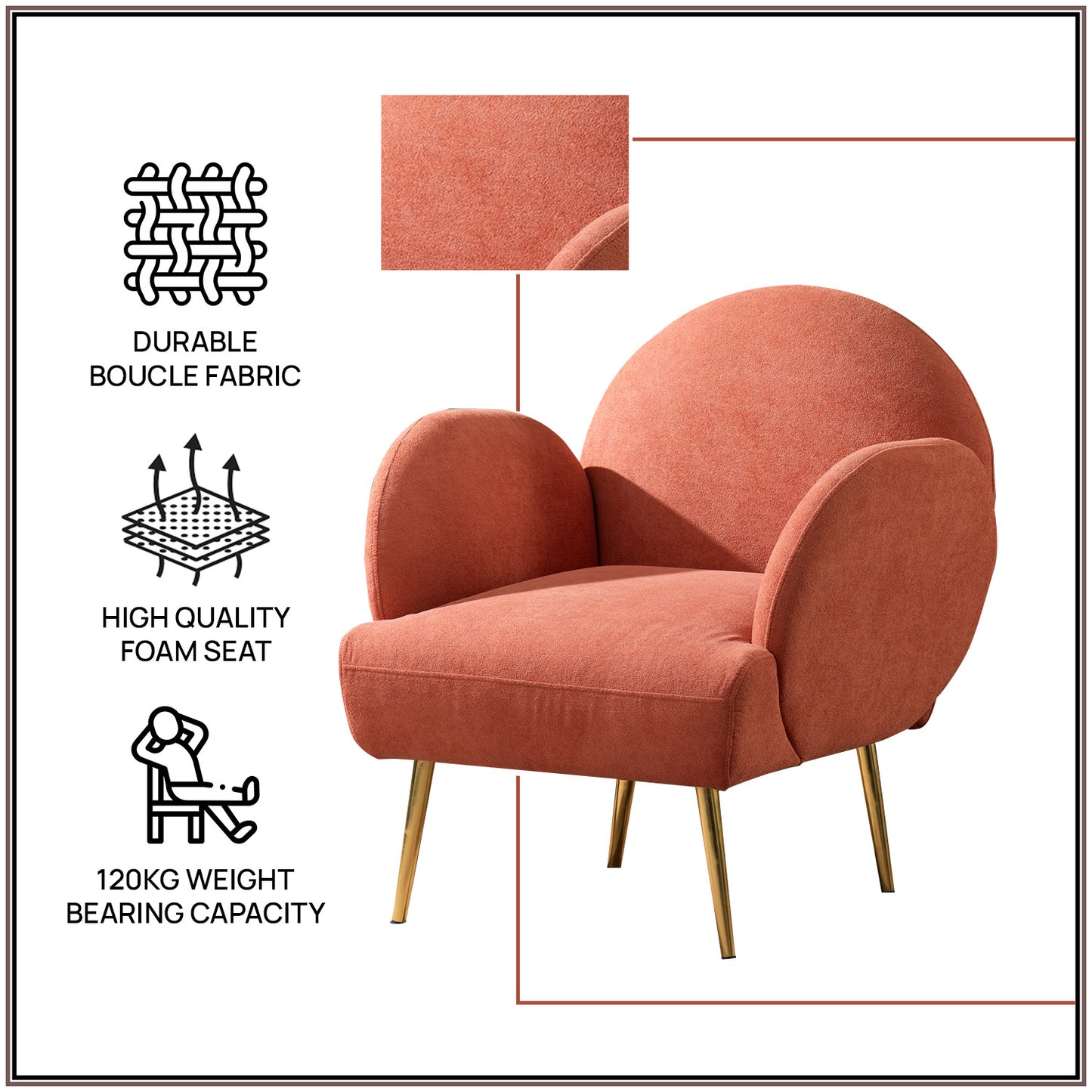 Sunshine Daydream Boucle Lounge Armchair in Orange Color | Nestroots