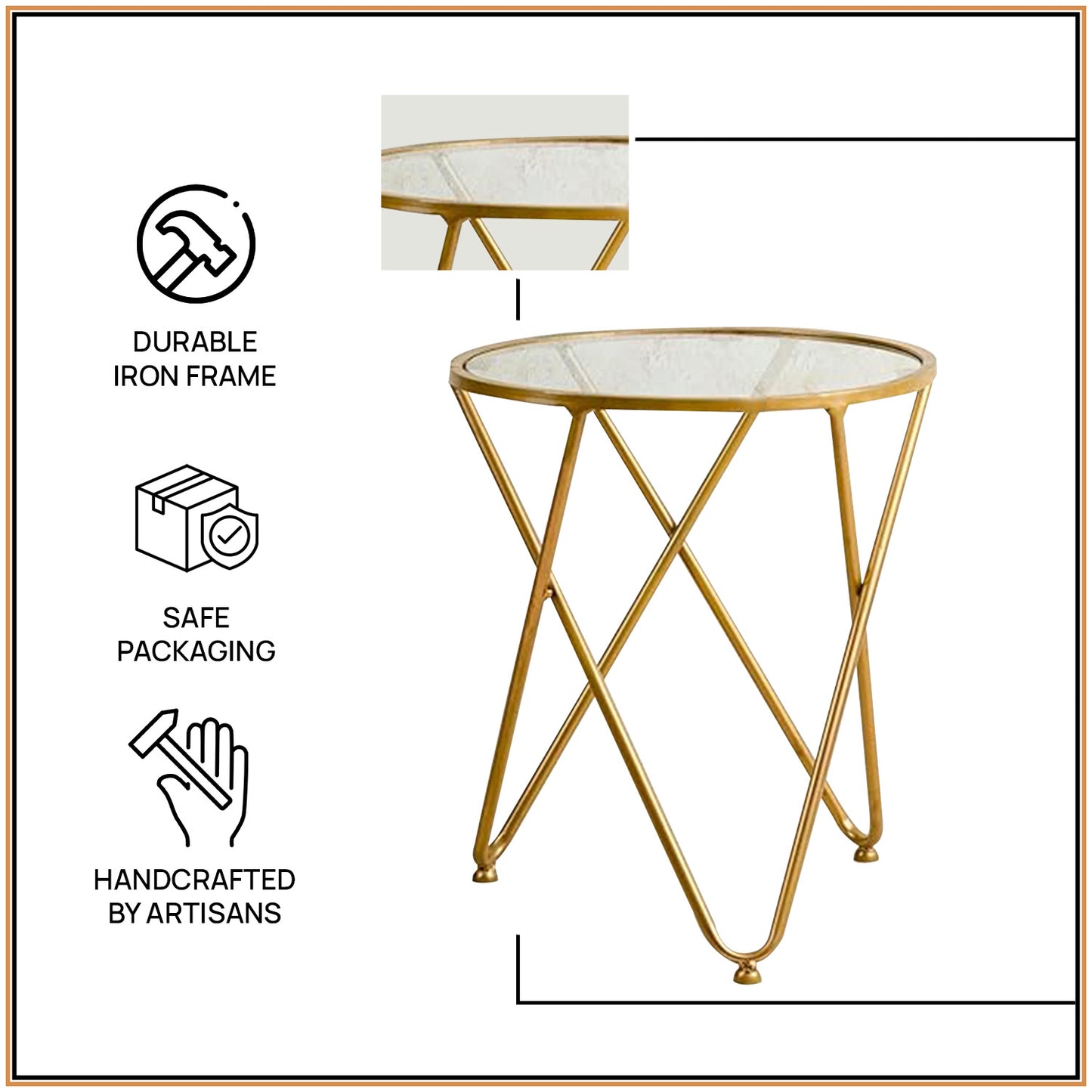 Contemporary Metallic Cross End Table in Gold Color