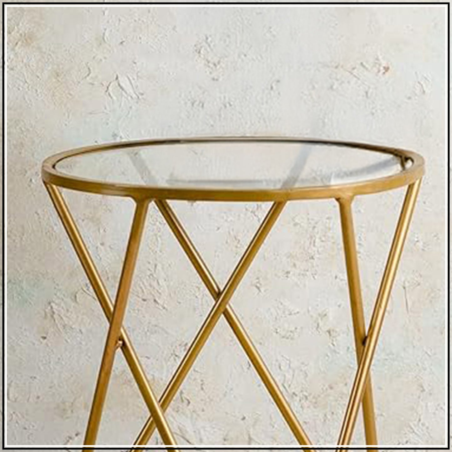 Contemporary Metallic Cross End Table in Gold Color