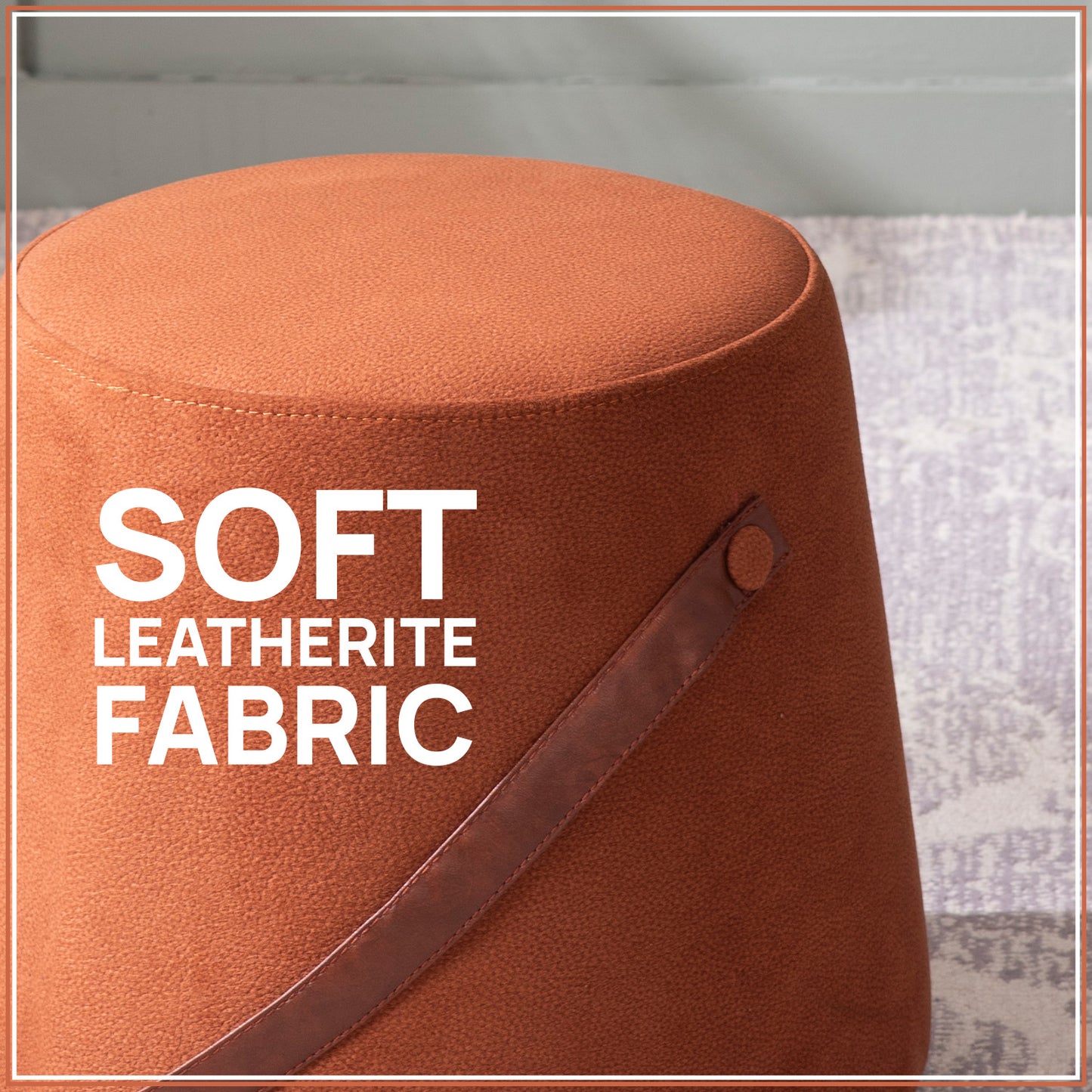 Hoist Collection Pouf With Faux Leather Strap in Tan Color | Nestroots