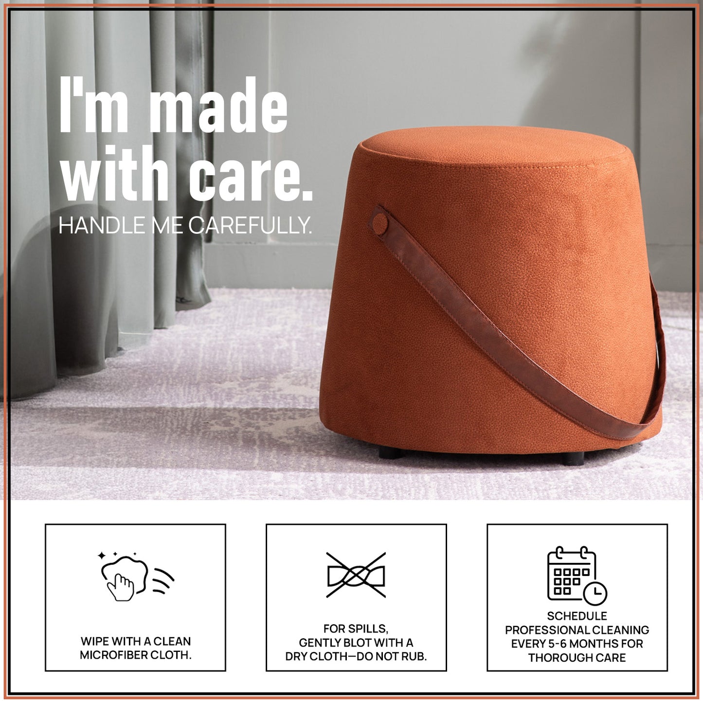Hoist Collection Pouf With Faux Leather Strap in Tan Color | Nestroots