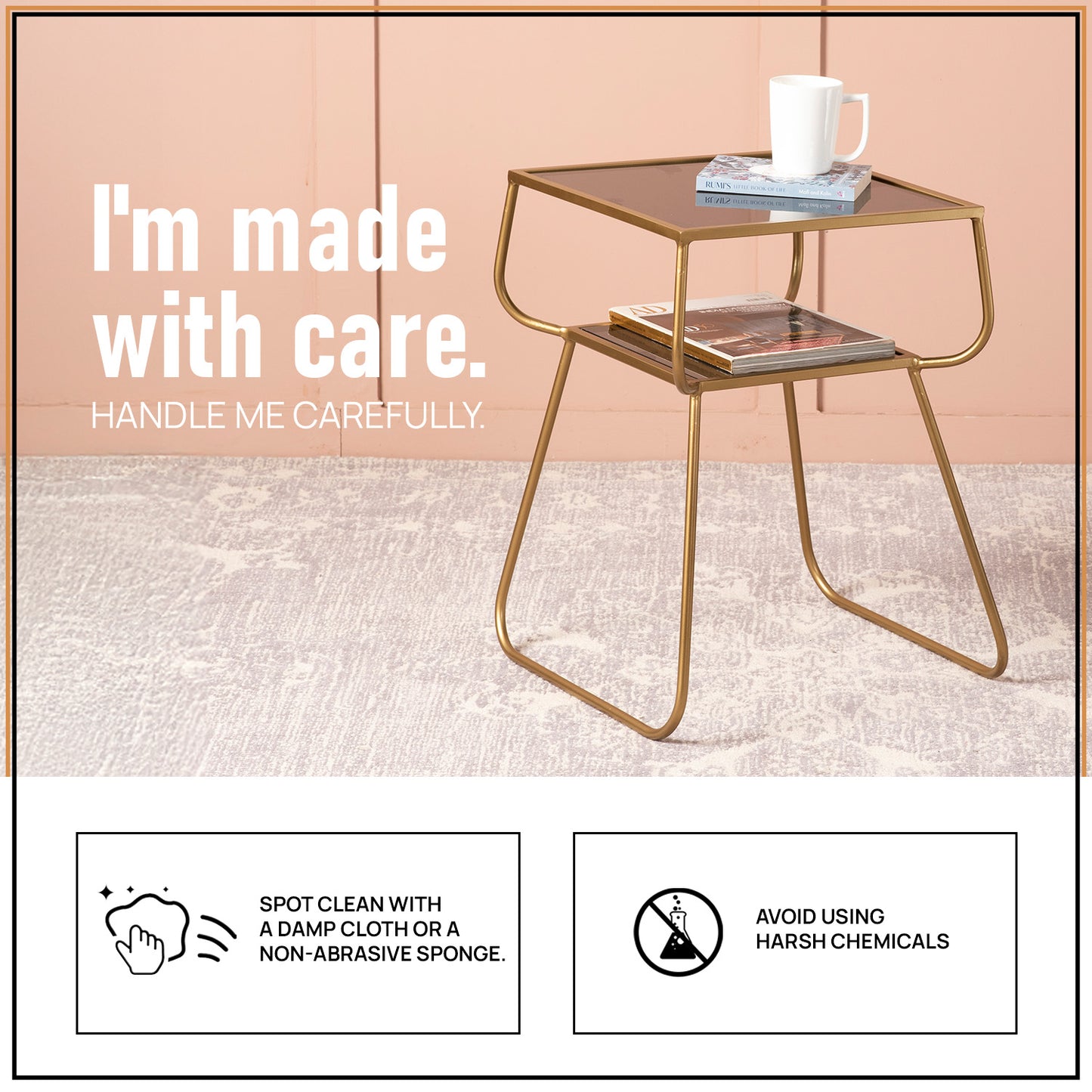 Contemporary Metallic tiered End Table in Gold Color