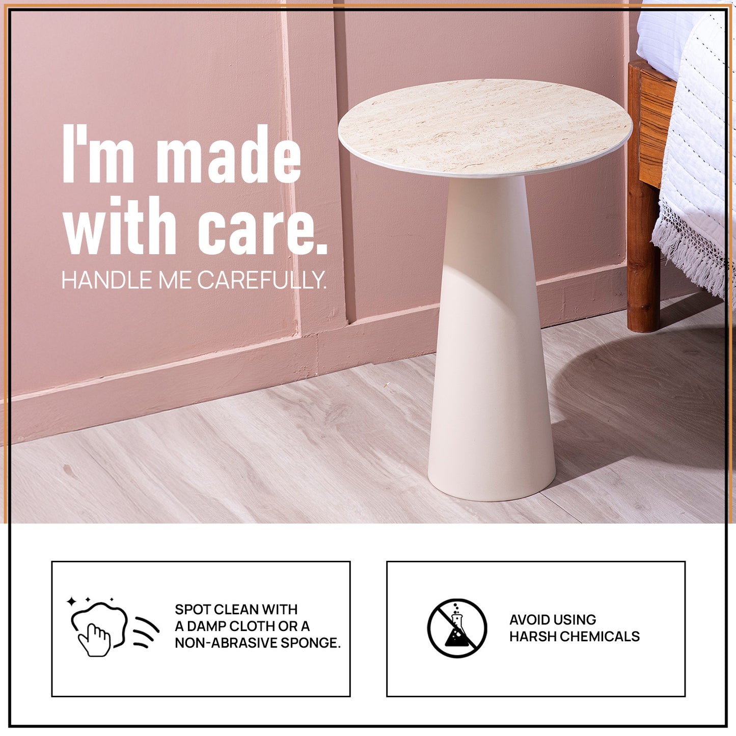 Contemporary Ivory Charm Side Table With Ceramic Top | Nestroots