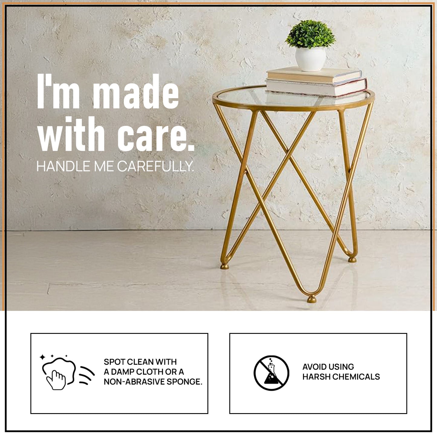 Contemporary Metallic Cross End Table in Gold Color