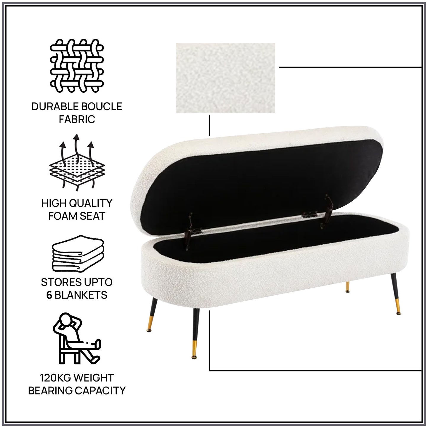 Ivory Escape Ottoman Bench With Storage | Nestroots