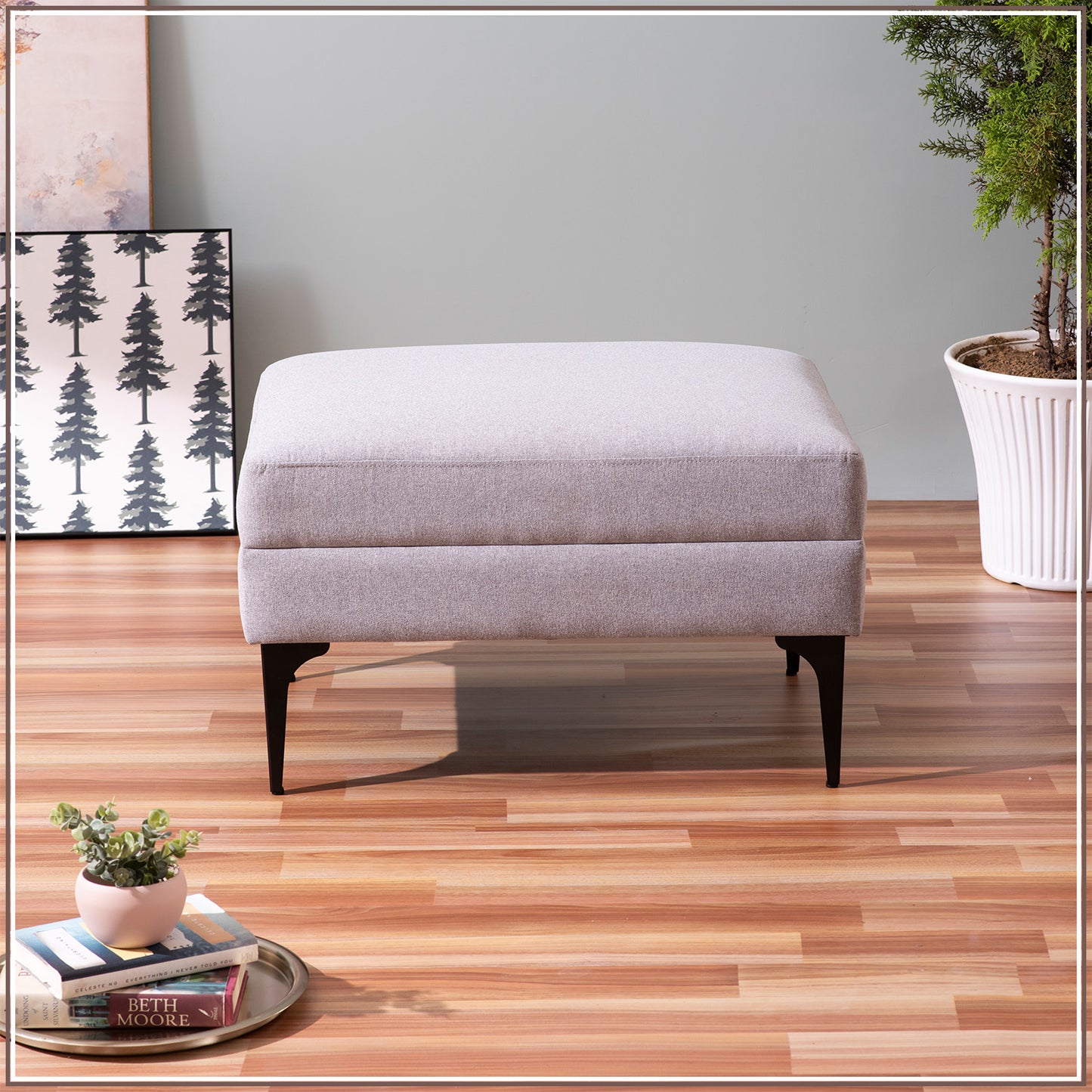 Mélange Vibes Cube Metallic Pouf Stool in Light Grey Color | Nestroots