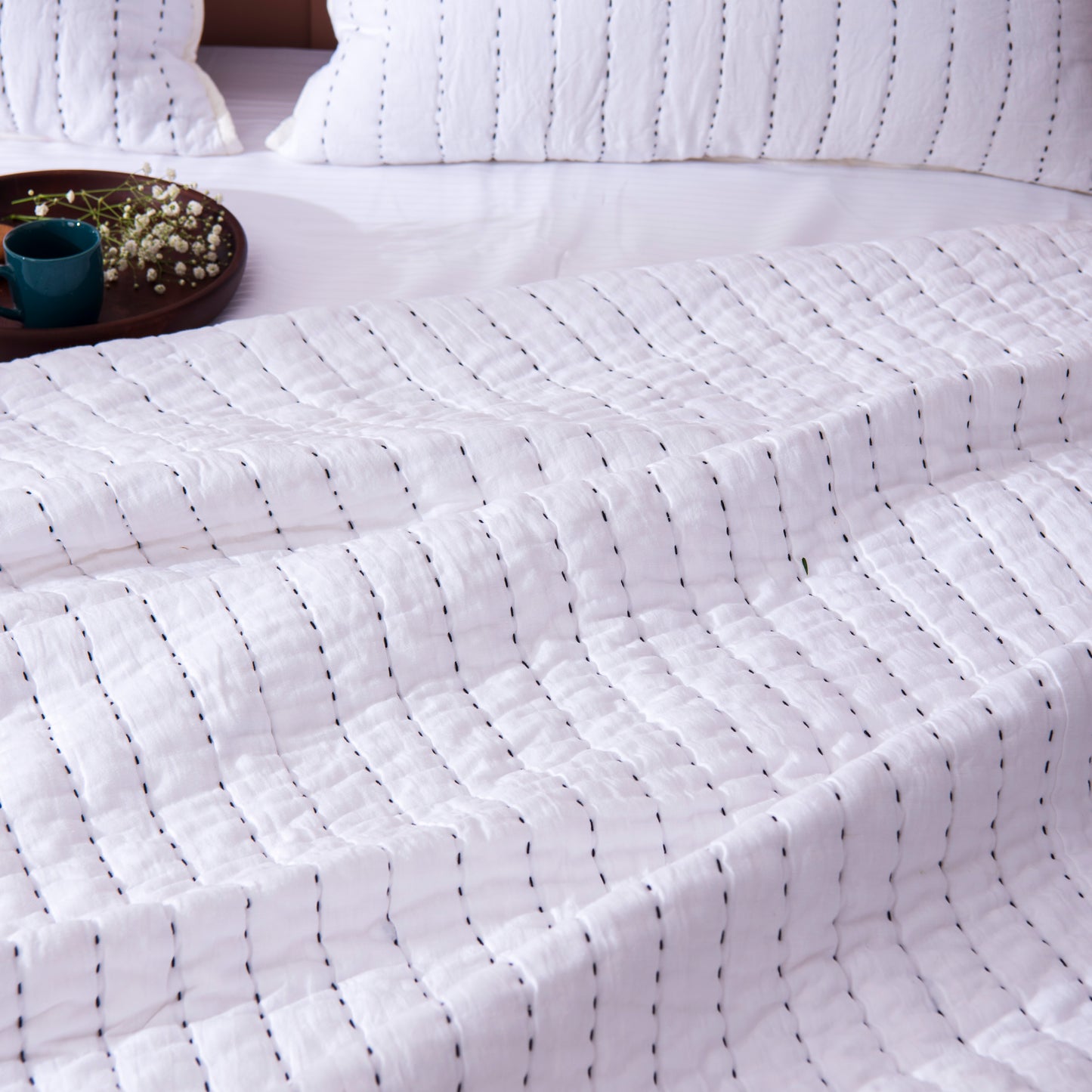 Cotton Kantha Stitch Quilt & Shams