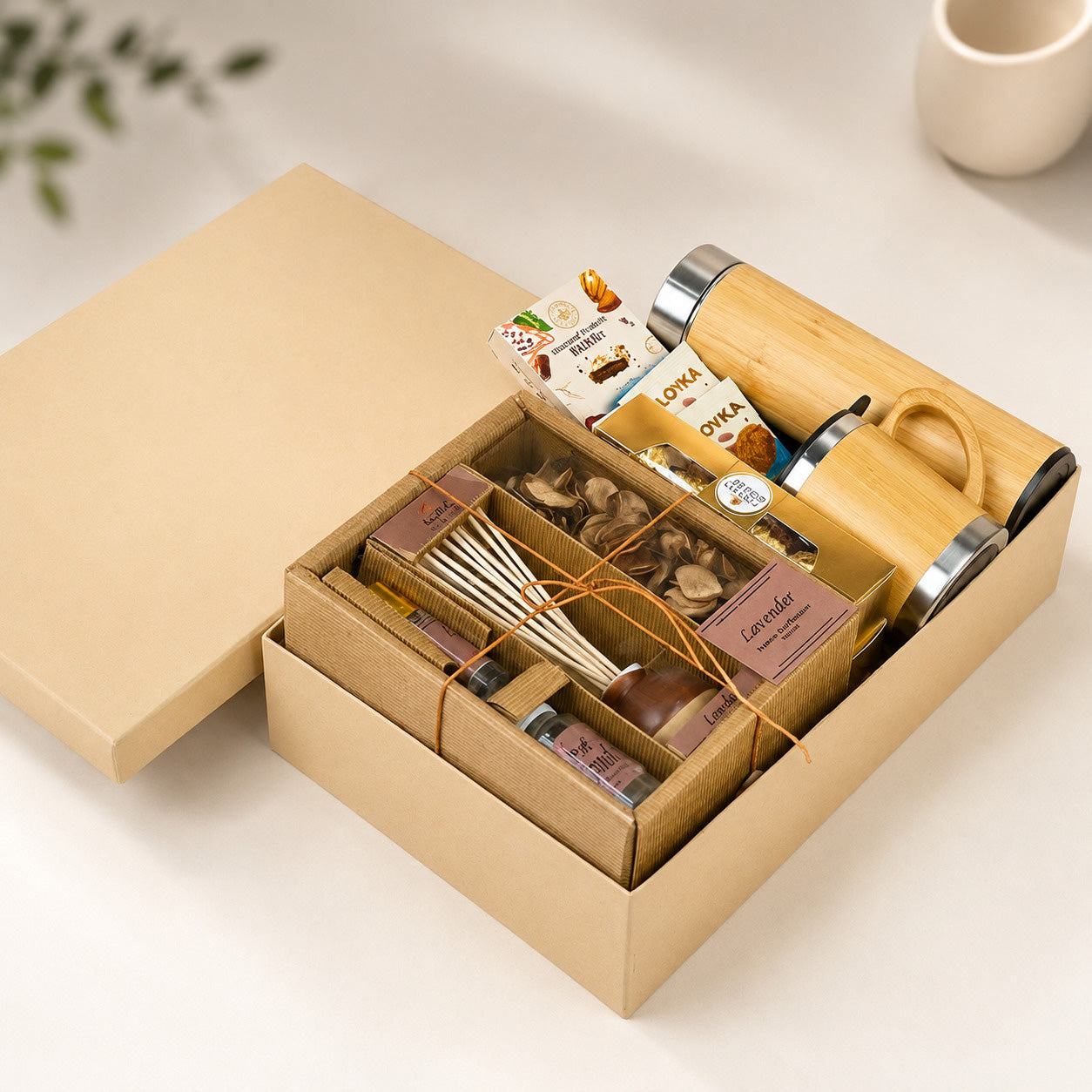 Eco-Friendly Wellness Gift Hamper with Bamboo Mug & Flask