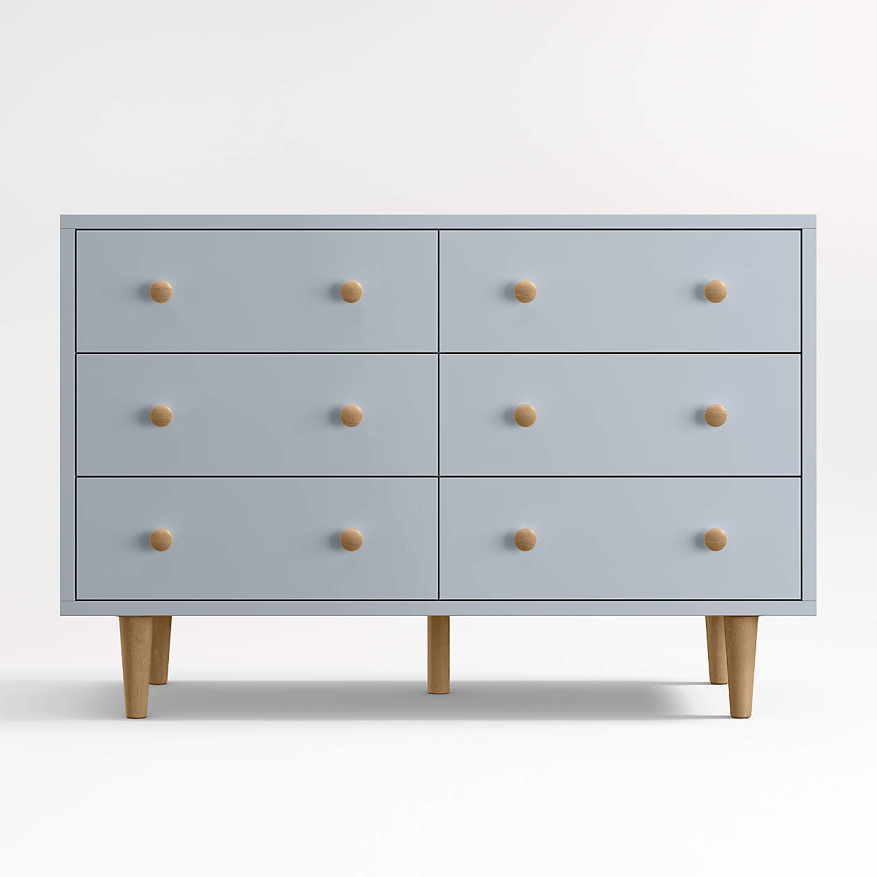 Finn 51" Mist Blue Wood Wide 6-Drawer Kids Dresser