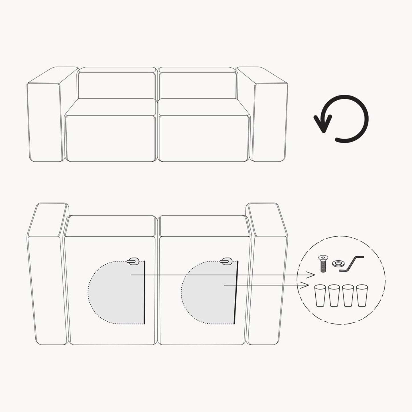 ElegantEdge 2 Seater Corduroy Comfortable Crème L Shaped Sofa
