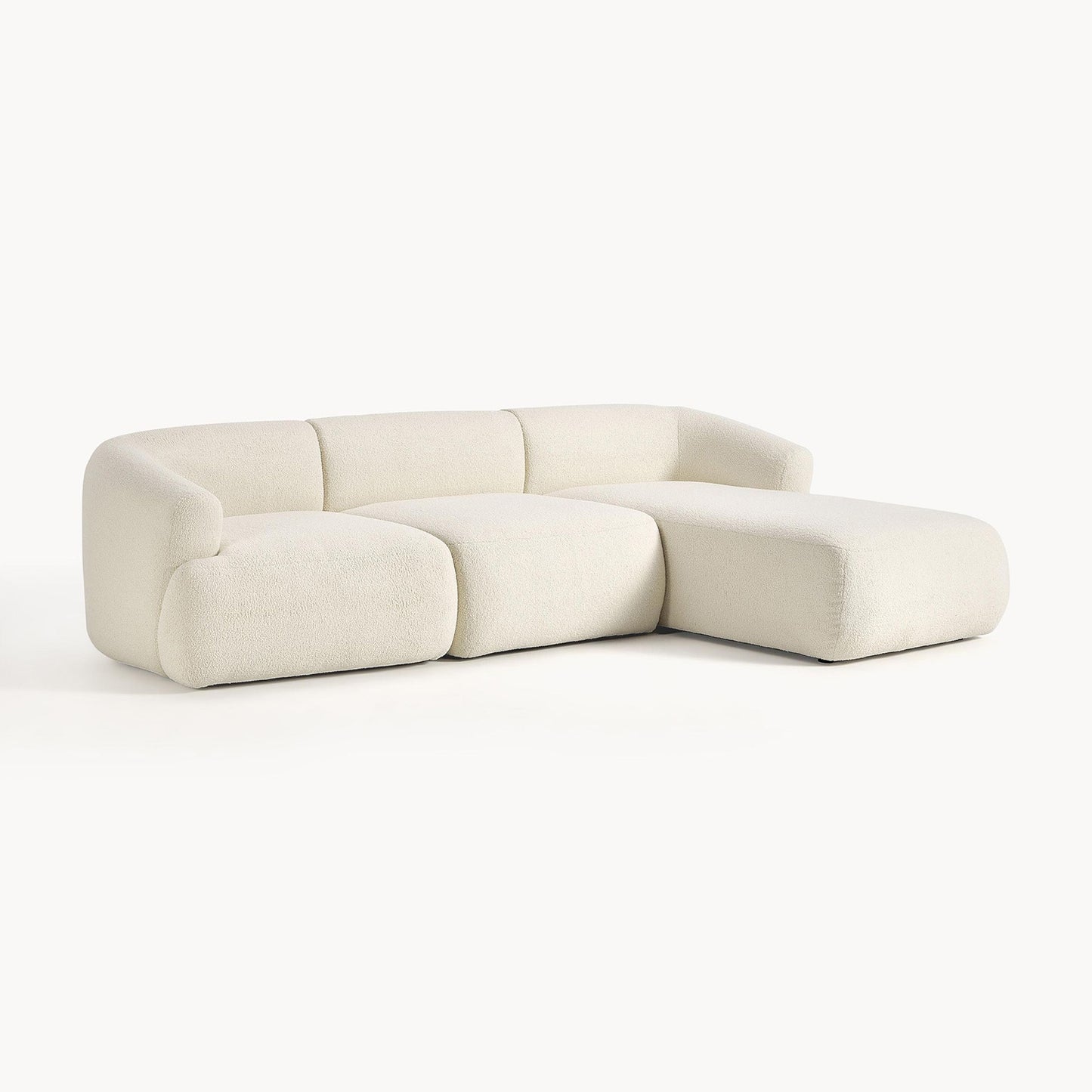 ZenLiving 3 Seater Creme Boucle L Shaped Sofa