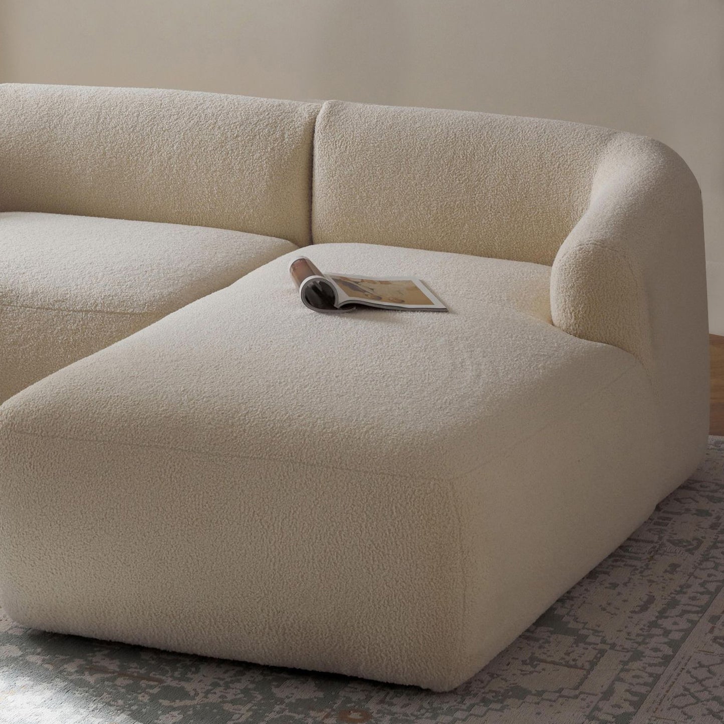 ZenLiving 3 Seater Creme Boucle L Shaped Sofa